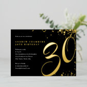 Invitation En Aluminium Black Gold Confetti 30e anniversaire (Debout devant)