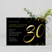 Invitation En Aluminium Black Gold Confetti 30e anniversaire (Debout devant)