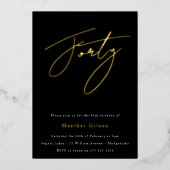 Invitation En Aluminium Black & Gold Foil Script 40e fête d'anniversaire (Recto)