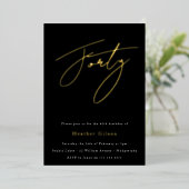 Invitation En Aluminium Black & Gold Foil Script 40e fête d'anniversaire (Debout devant)
