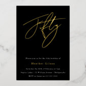 Invitation En Aluminium Black & Gold Foil Script 50e fête d'anniversaire (Recto)