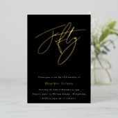 Invitation En Aluminium Black & Gold Foil Script 50e fête d'anniversaire (Debout devant)