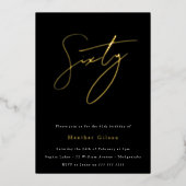 Invitation En Aluminium Black & Gold Foil Script 60e fête d'anniversaire (Recto)