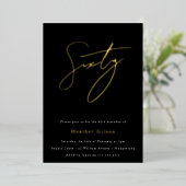 Invitation En Aluminium Black & Gold Foil Script 60e fête d'anniversaire (Debout devant)