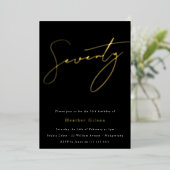 Invitation En Aluminium Black & Gold Foil Script 70e fête d'anniversaire (Debout devant)