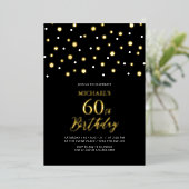 Invitation En Aluminium Black & Gold Hexagon Confetti 60e fête d'anniversa (Debout devant)