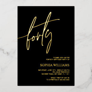 Invitation En Aluminium Black & Gold Minimalist 40e anniversaire