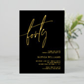 Invitation En Aluminium Black & Gold Minimalist 40e anniversaire (Debout devant)