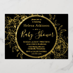 Invitation En Aluminium Black & Gold Modern Peony Toile Baby shower