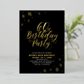 Invitation En Aluminium Black & Gold moderne 60e fête d'anniversaire (Debout devant)