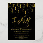 Invitation En Aluminium Black & Gold Quarty Minimal 40e fête d'anniversair<br><div class="desc">Black & Gold Quarty Minimal 40th Birthday Party. Des articles de papeterie et des articles de fête correspondants sont disponibles dans l'instance</div>