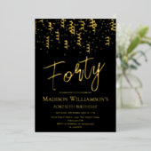 Invitation En Aluminium Black & Gold Quarty Minimal 40e fête d'anniversair (Debout devant)
