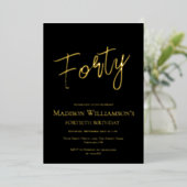 Invitation En Aluminium Black & Gold Quarty Minimal 40e fête d'anniversair (Debout devant)