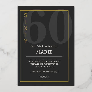 Invitation En Aluminium Black & Gold Sixty/60th Birthday Celebration