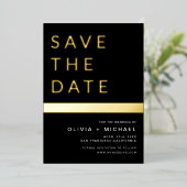 Invitation En Aluminium Black Gold Stripe Enregistrer la date Elegant (Debout devant)