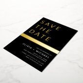 Invitation En Aluminium Black Gold Stripe Enregistrer la date Elegant (Rotation)