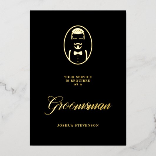 Invitation En Aluminium Black Groomsman Silhouette Simple Wedding Proposal (Recto)