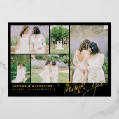 Invitation En Aluminium Black Mariage Photo Collage Gold Script Merci (Recto)