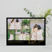 Invitation En Aluminium Black Mariage Photo Collage Gold Script Merci (Debout devant)