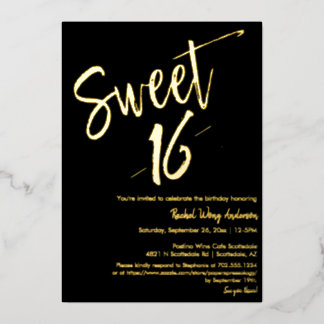 Invitation En Aluminium Black Minimaliste Sweet 16e Anniversaire de fête G