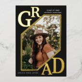 Invitation En Aluminium Black Modern Gold GRAD Graduation photo Foil (Recto)