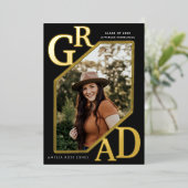 Invitation En Aluminium Black Modern Gold GRAD Graduation photo Foil (Debout devant)