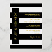 Invitation En Aluminium Black Modern Stripes Gold Foil Typographie Mariage (Recto)