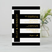 Invitation En Aluminium Black Modern Stripes Gold Foil Typographie Mariage (Debout devant)