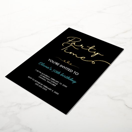Invitation En Aluminium Black Neat Golden Script 50e fête d'anniversaire (Rotation)