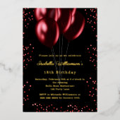 Invitation En Aluminium Black red balloons luxury birthday gold (Recto)