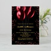 Invitation En Aluminium Black red balloons luxury birthday gold (Debout devant)