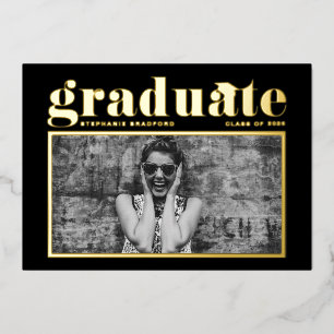 Invitation En Aluminium Black Retro Bold Typographie Photo Graduation