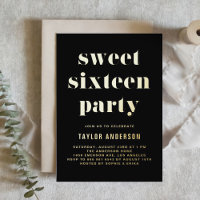 Black Retro Bold Typographie Sweet 16 Anniversaire