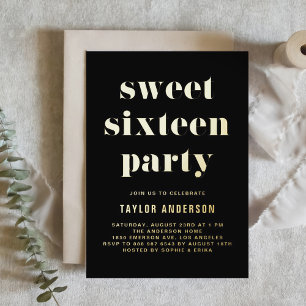 Invitation En Aluminium Black Retro Bold Typographie Sweet 16 Anniversaire