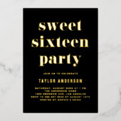 Invitation En Aluminium Black Retro Bold Typographie Sweet 16 Anniversaire (Recto)