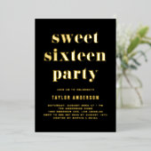 Invitation En Aluminium Black Retro Bold Typographie Sweet 16 Anniversaire (Debout devant)