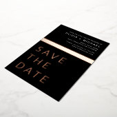 Invitation En Aluminium Black Rose Gold Enregistrer la date Elegant Modern (Rotation)
