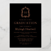 Invitation En Aluminium Black Rose Gold Monogram Crest Graduation Party (Recto)
