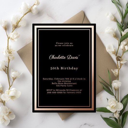 Invitation En Aluminium Black rose gold simple luxury birthday