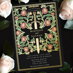 Invitation En Aluminium Black Royal Imaginaire Floral Médiéval  Mariage