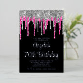 Invitation En Aluminium Black Silver Deep Rose Parties scintillant Drips 7 (Debout devant)