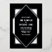 Invitation En Aluminium Black & Silver Gatsby Art Deco Wedding (Recto)