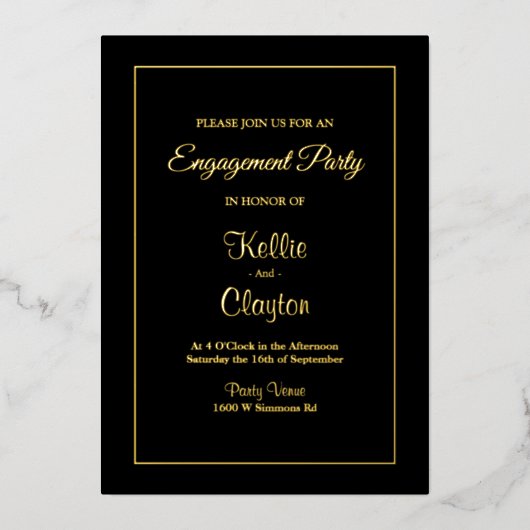 Invitation En Aluminium Black Simple Frame d'engagement encadrée (Recto)