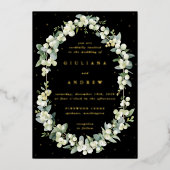 Invitation En Aluminium Black Snowberry+Eucalyptus Mariage d'hiver (Recto)