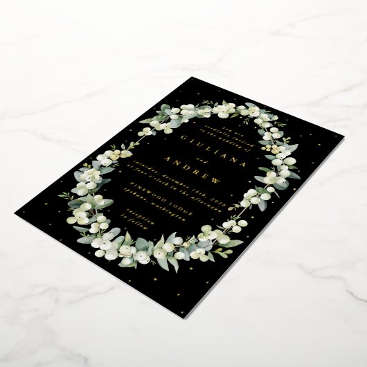 Invitation En Aluminium Black Snowberry+Eucalyptus Mariage d'hiver (Rotation)