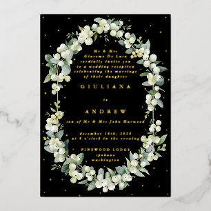 Invitation En Aluminium Black Snowberry+Eucalyptus Réception de mariage un