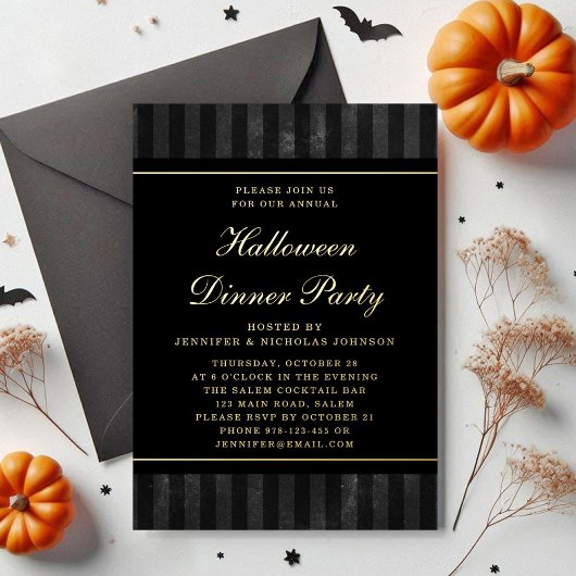 Invitation En Aluminium Black Stripes Halloween Dinner Party Gold
