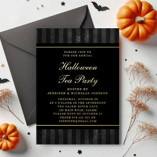Invitation En Aluminium Black Stripes Halloween Tea Party Gold