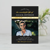 Invitation En Aluminium Black Torn Edges Photo Gold Foil Life Celebration (Debout devant)