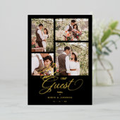 Invitation En Aluminium Black Trendy Collage 4 Photos Fancy Script (Debout devant)